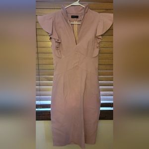 Dusty pink mandarin collar flutter sleeve pencil dress